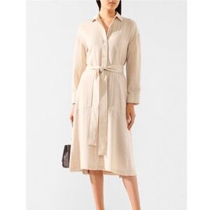 New Vince Cream Buttoned Tie Front Shirt Dress